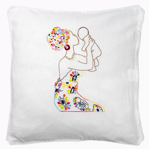 Hand-Embroidered Cotton Cushion Cover, 40x40cm